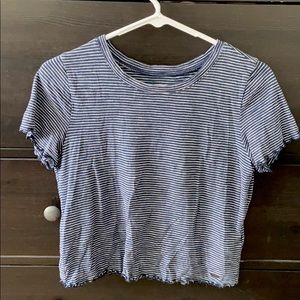 navy blue and white striped hollister t shirt